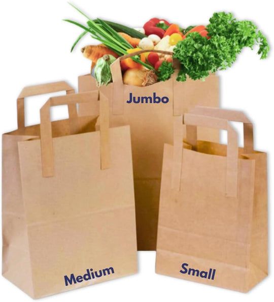 Brown Kraft Paper Bags with Handles | 10x8.5x4 Medium | 70 GSM -Thickness | SOS Takeaway
