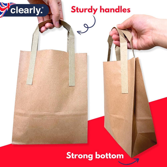 Brown Kraft Paper Bags with Handles | 10x8.5x4 Medium | 70 GSM -Thickness | SOS Takeaway